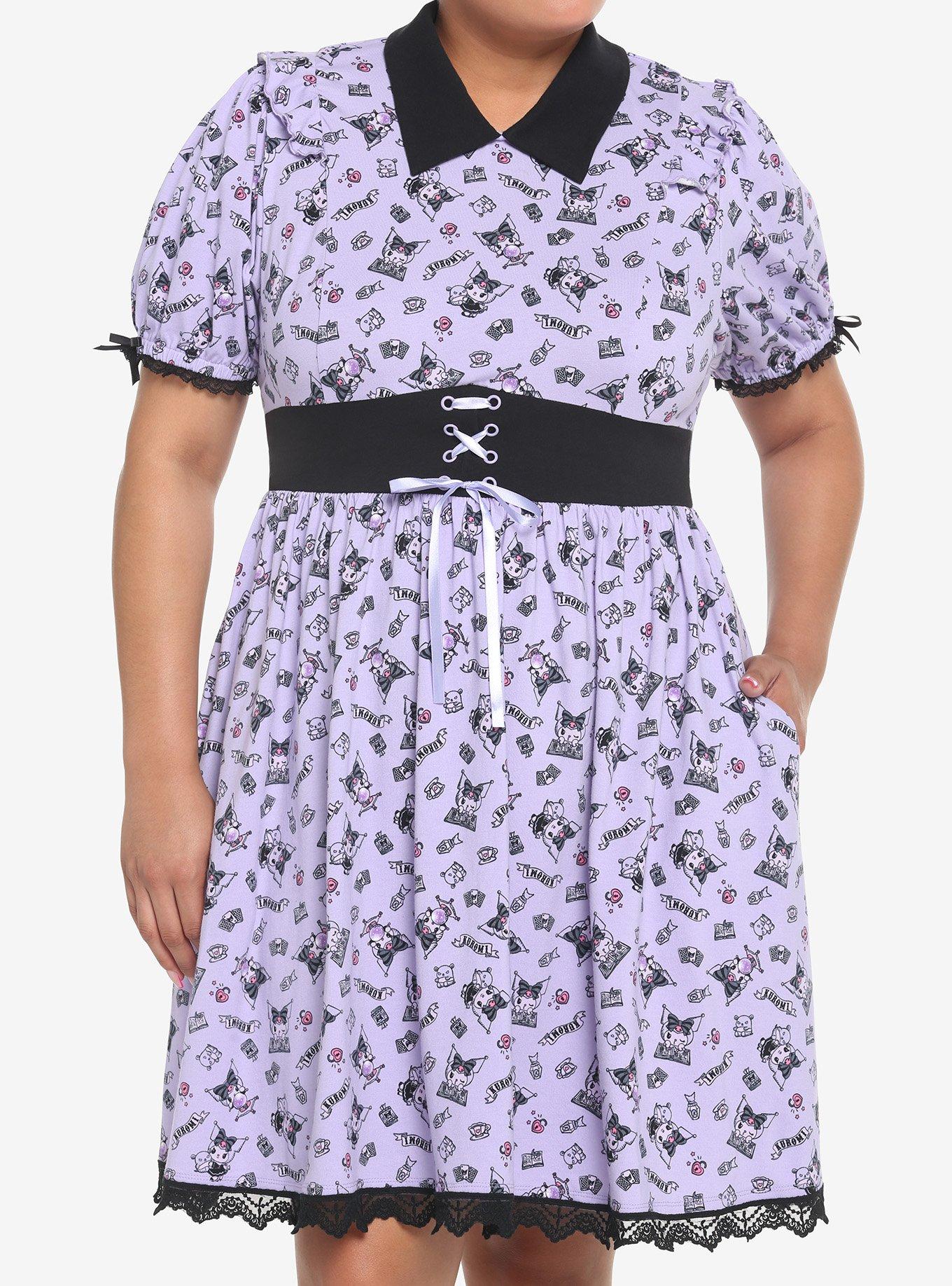 Kuromi Crystal Ball Lolita Lace Dress Plus Size, BLACK  PURPLE, hi-res