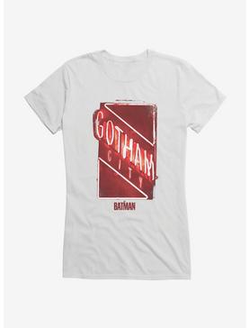 DC Comics The Batman Gotham City Neon Sign Girls T-Shirt, WHITE, hi-res