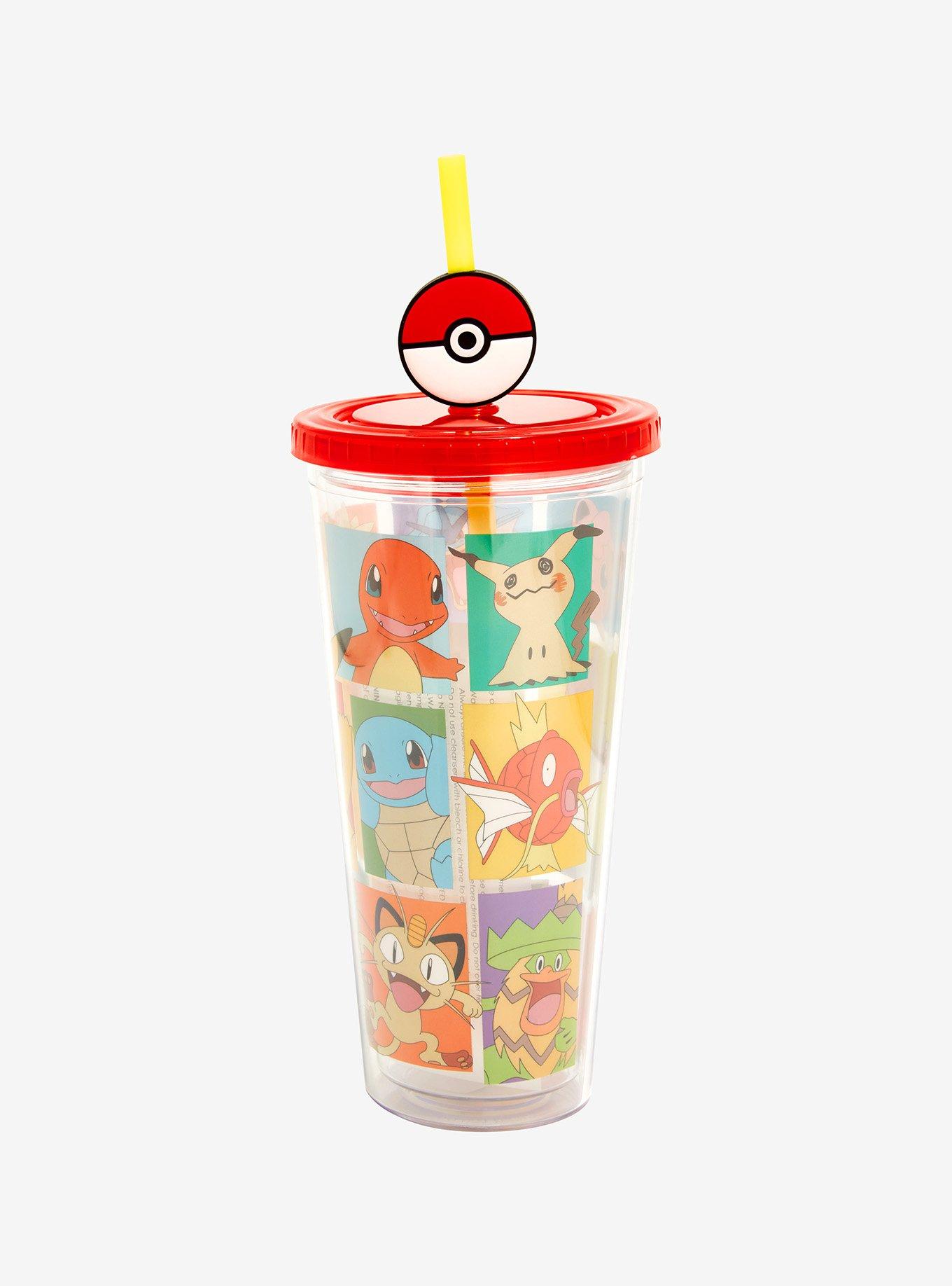 Pokemon inspired Personalized Plastic Tumbler Cup w/ Lid & Straw, Poke