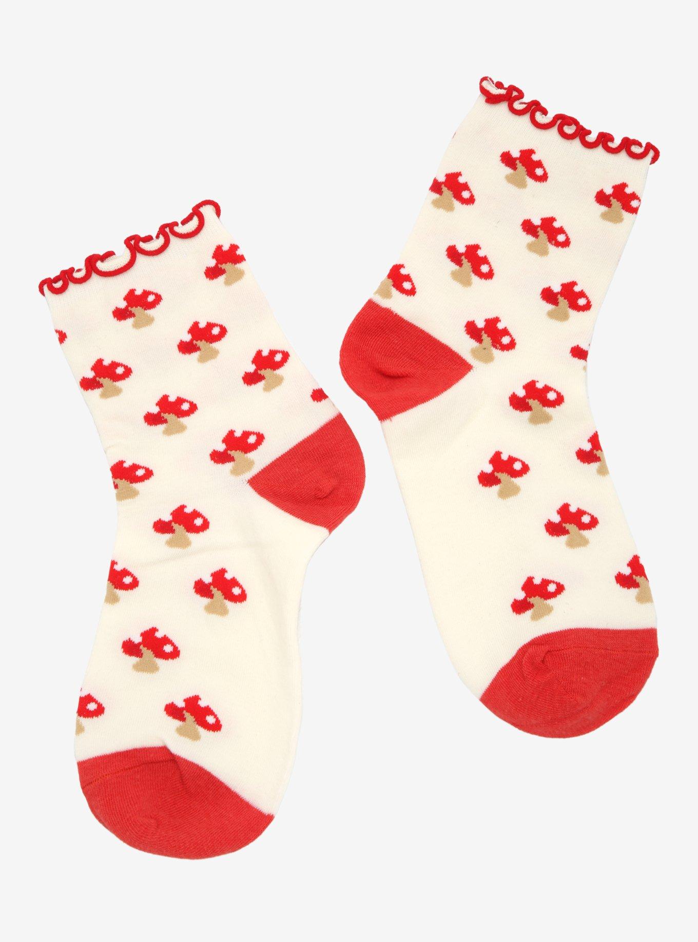 Red Mushroom Lettuce Trim Ankle Socks, , hi-res
