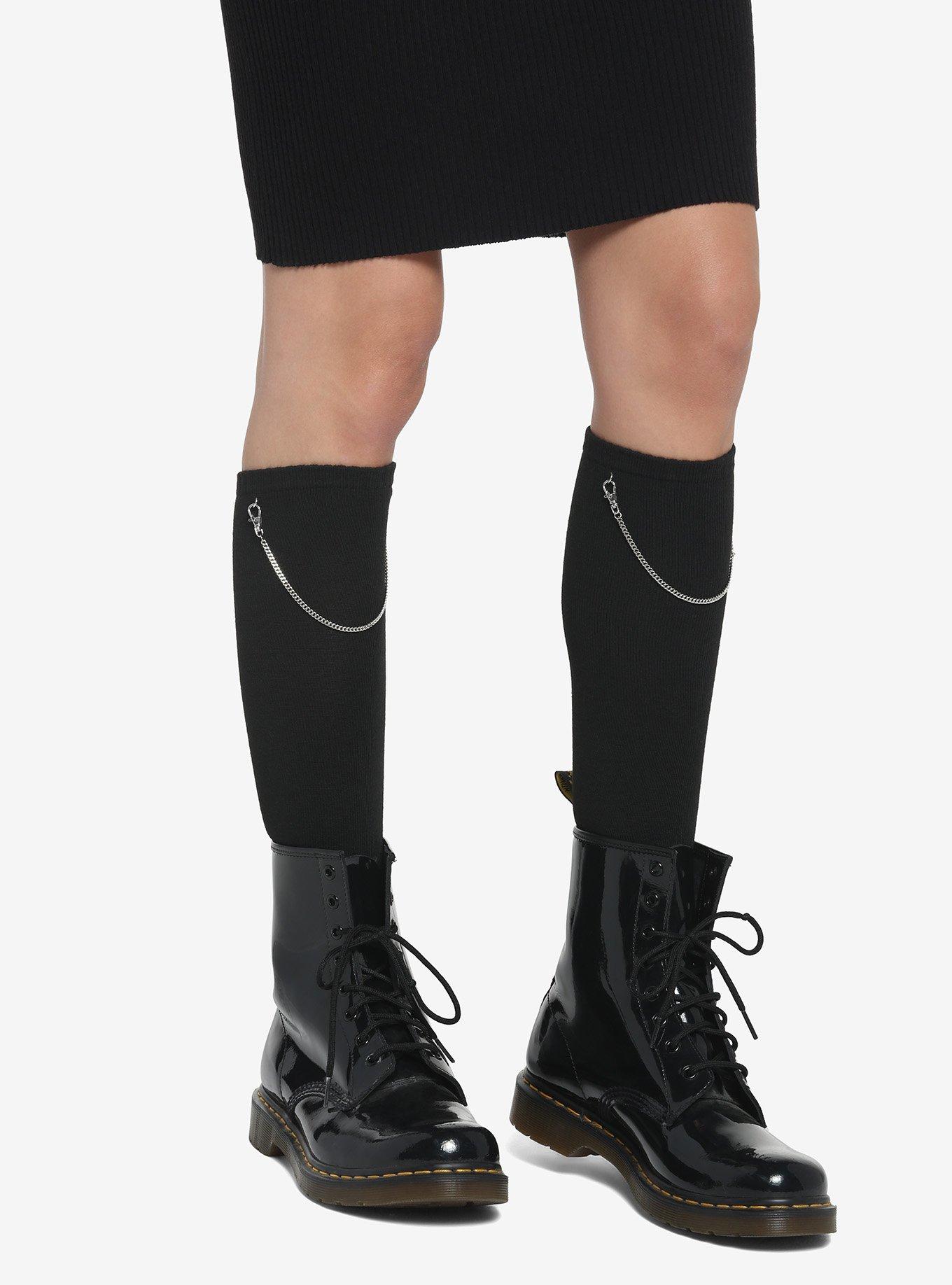 Black Chain Knee-High Socks, , hi-res