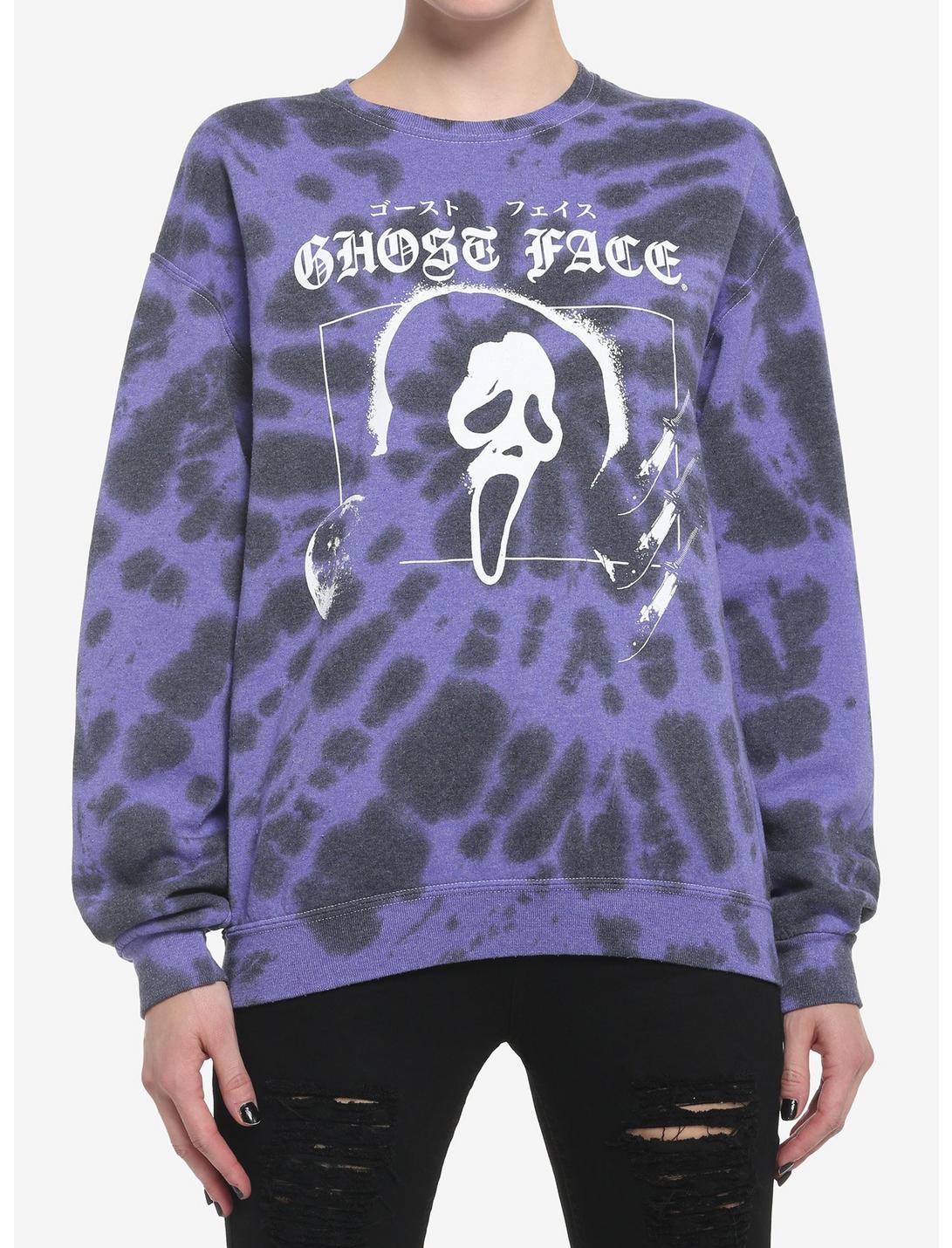 Scream Ghost Face Panel Purple Tie-Dye Girls Sweatshirt, MULTI, hi-res