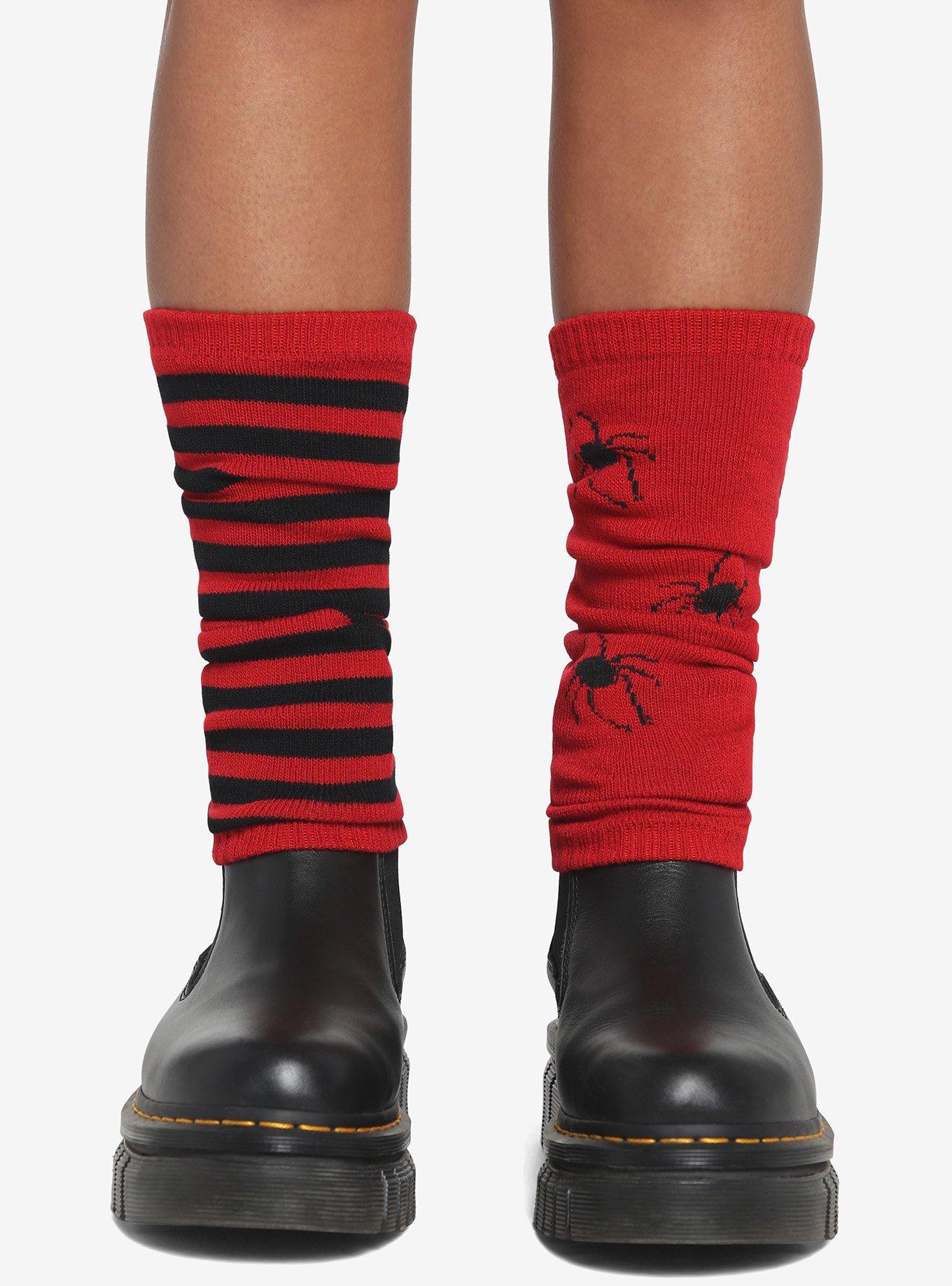 Red & Black Stripe Spider Leg Warmers, , hi-res