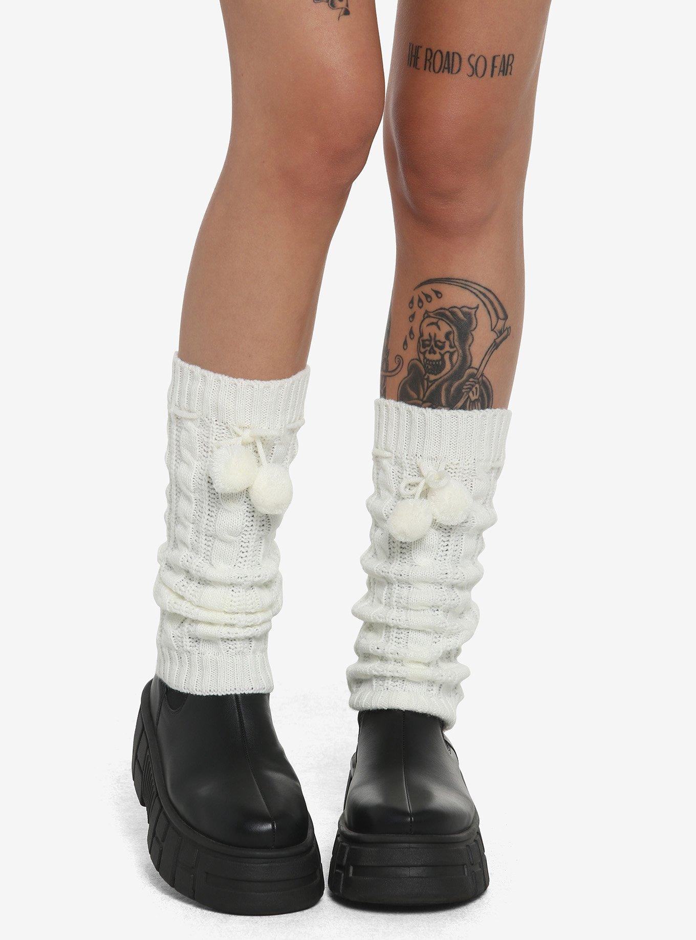 Cream Pom Leg Warmers, , hi-res