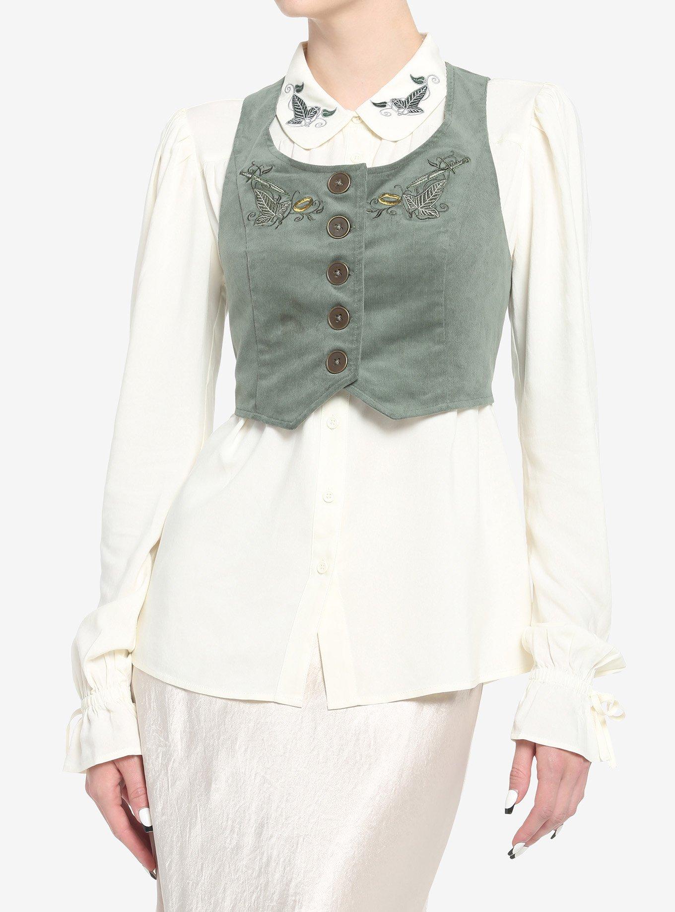 The Lord Of The Rings Embroidered Button-Up Vest, GREEN  OLIVE, hi-res
