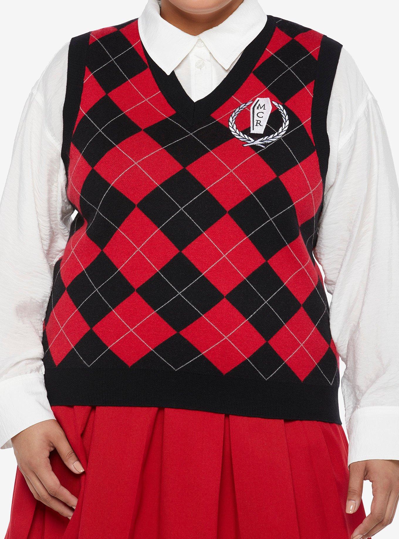 My Chemical Romance Crest Argyle Girls Sweater Vest Plus Size, MULTI, hi-res