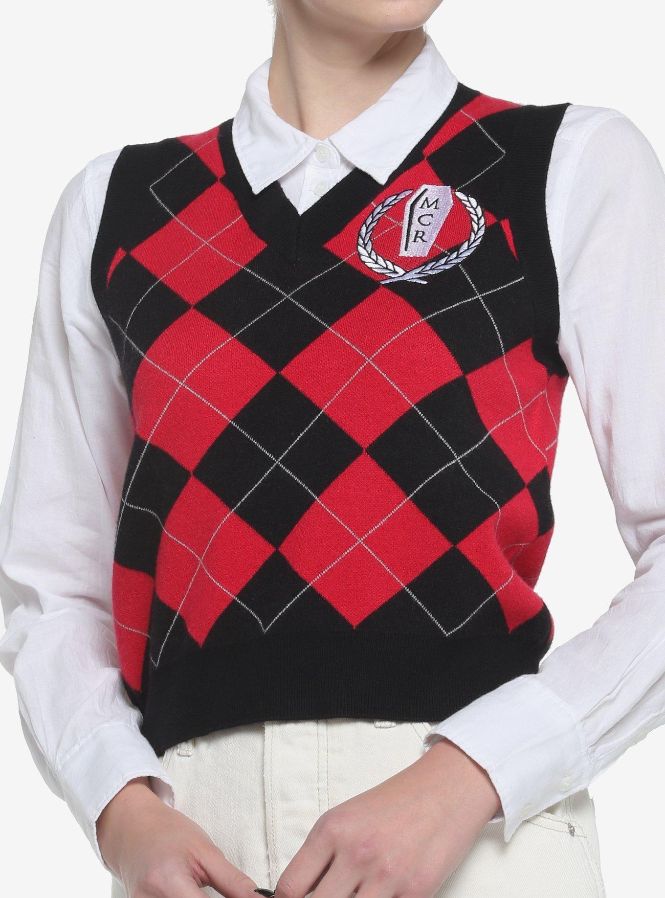 My Chemical Romance Crest Argyle Girls Sweater Vest, MULTI, hi-res