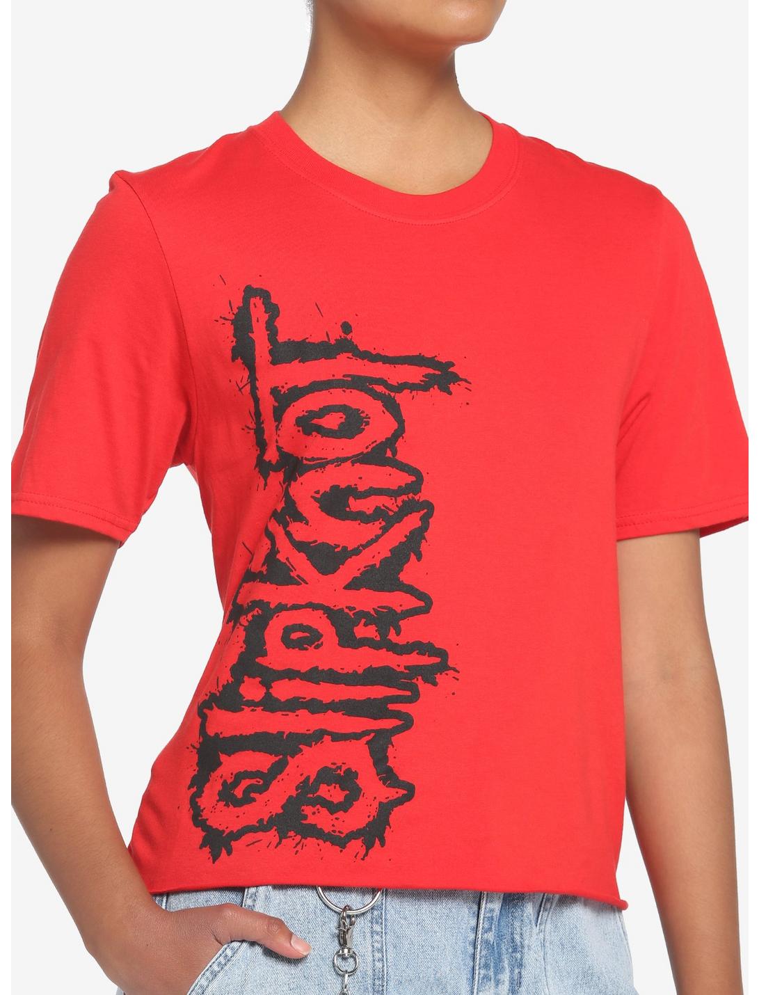 Slipknot Logo Boyfriend Fit Girls Crop T-Shirt, RED, hi-res