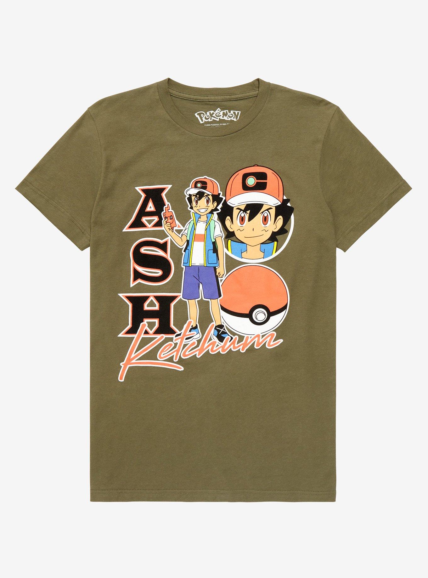 Pok&eacute;mon Ash Ketchum Double Portrait Retro T-Shirt - BoxLunch Exclusive, FOREST GREEN, hi-res