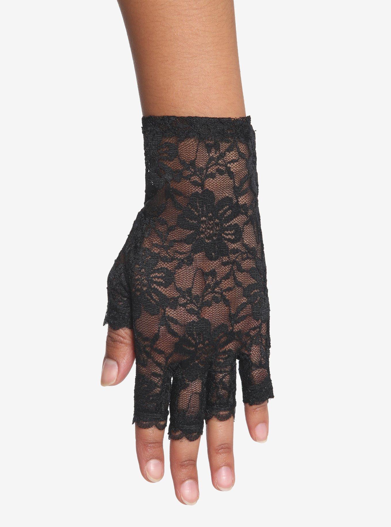 Black Lace Fingerless Gloves, , hi-res