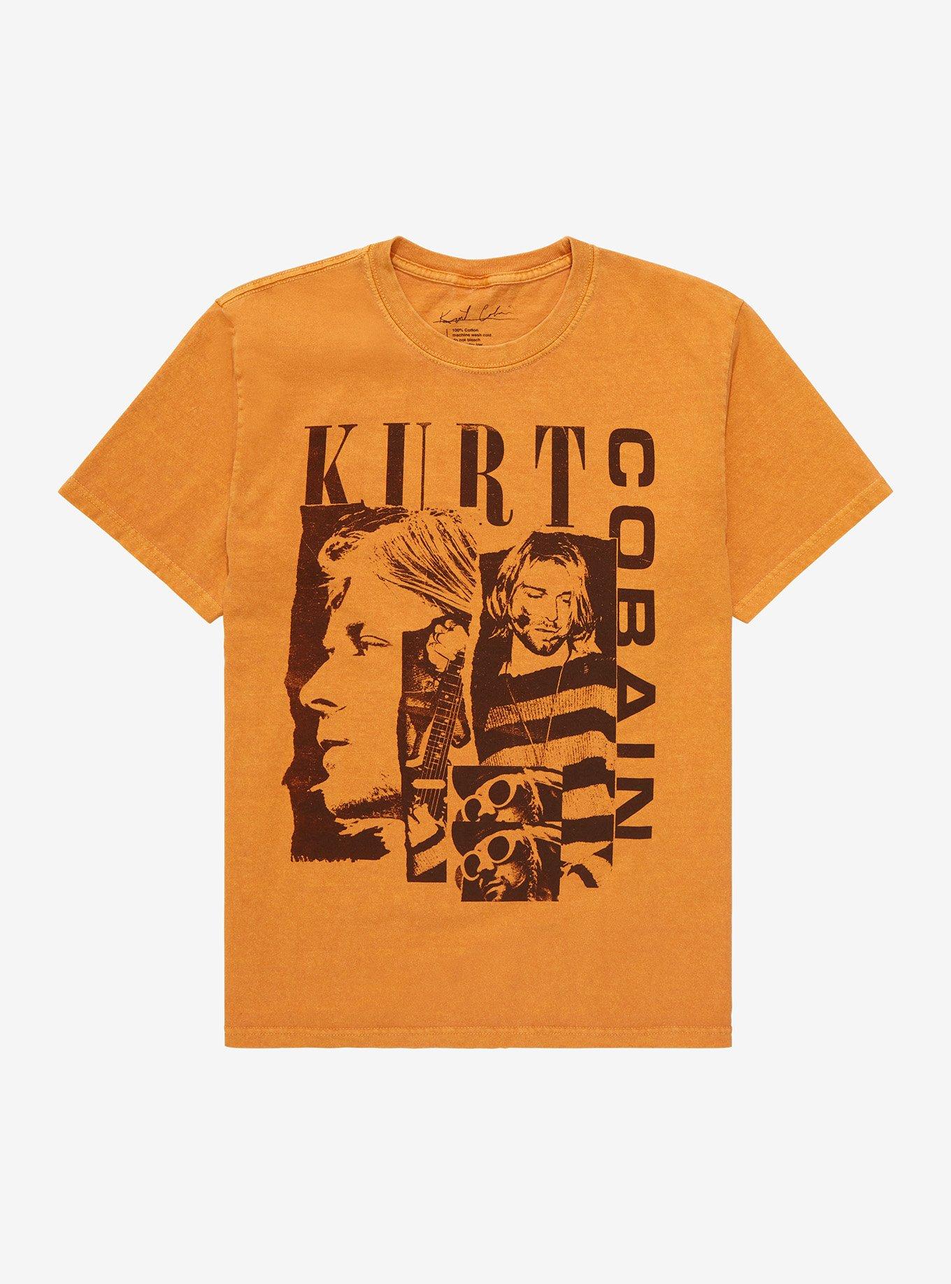 Kurt Cobain Photo Collage Boyfriend Fit Girls T-Shirt, ORANGE, hi-res