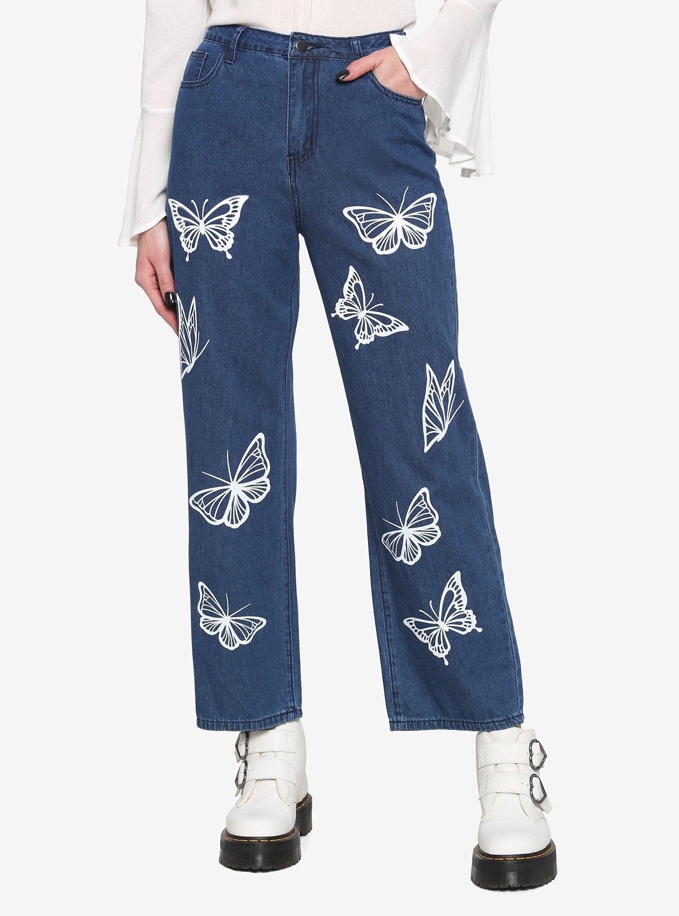 Butterfly Denim Wide Leg Jeans | Hot Topic