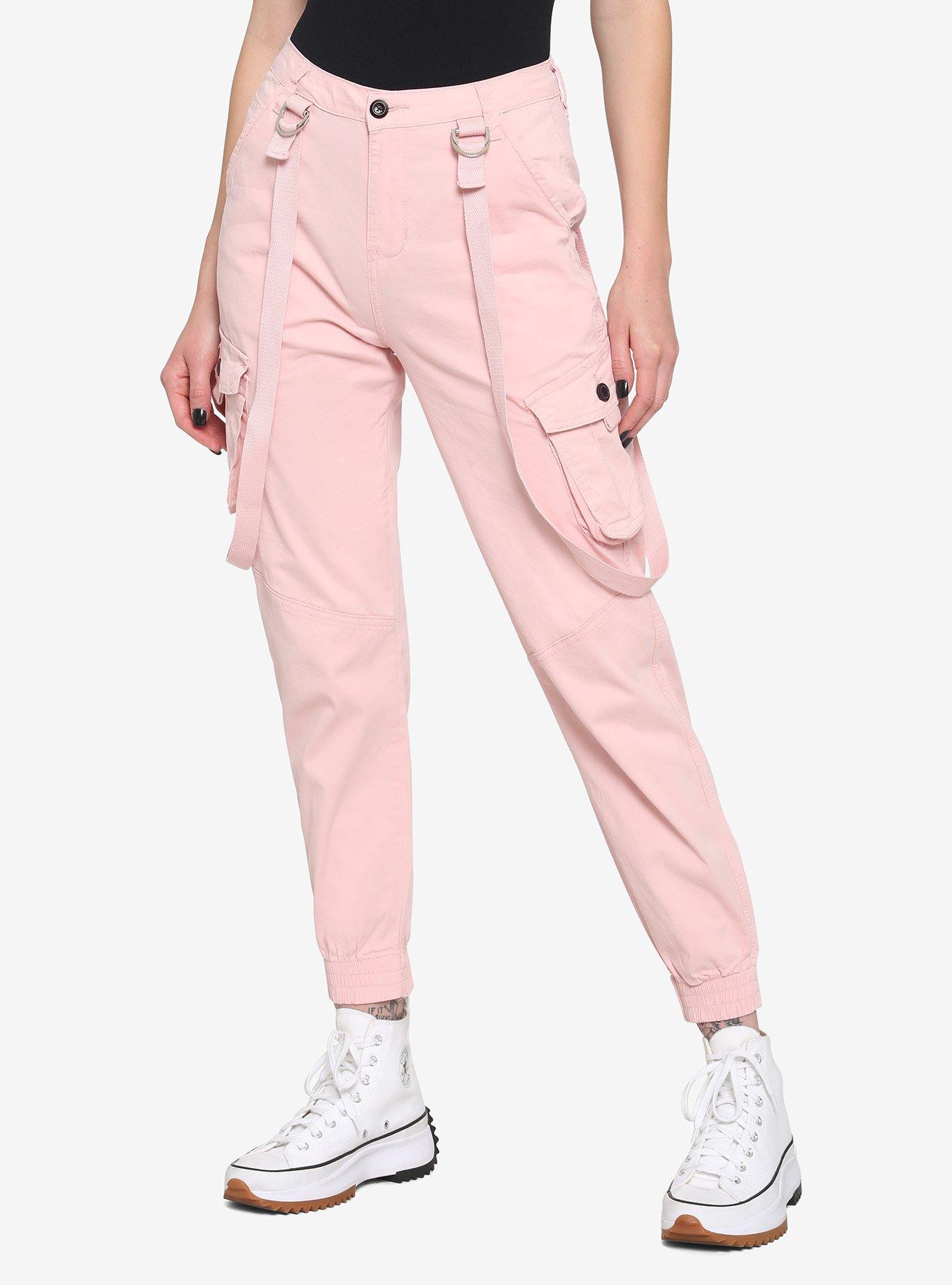 Pink D-Ring Suspender Jogger Pants, PINK, hi-res