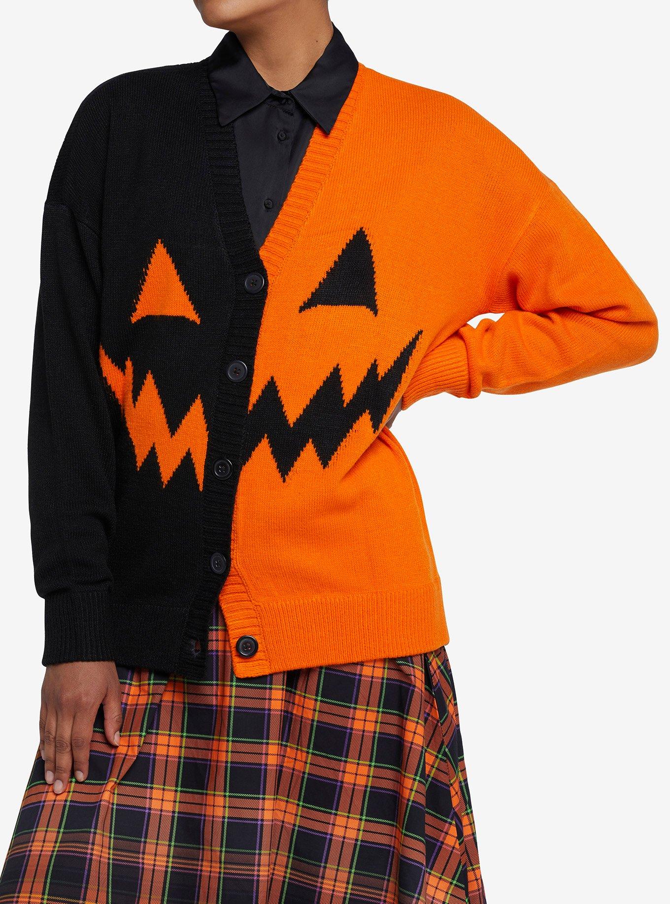 Orange & Black Pumpkin Split Girls Cardigan Hot Topic