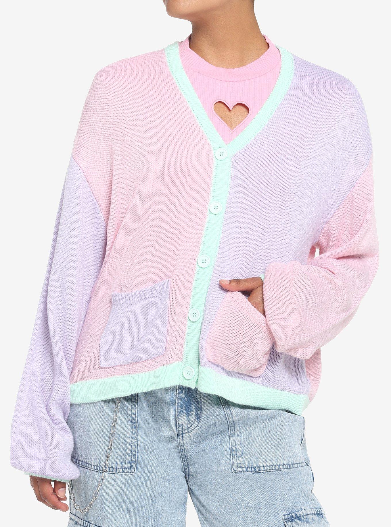 Pastel Pink & Lavender Color Block Girls Cardigan