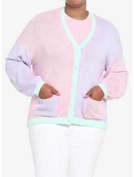 Pastel Pink & Lavender Color-Block Girls Cardigan Plus Size, , hi-res
