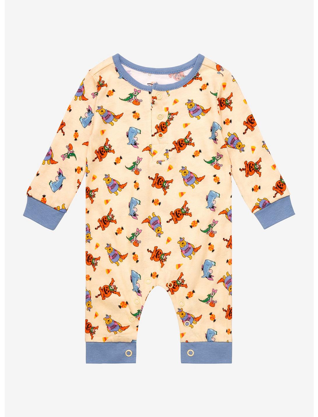 Disney Winnie the Pooh Trick-or-Treat Allover Print Long-Sleeve Infant One-Piece - BoxLunch Exclusive , BEIGE, hi-res