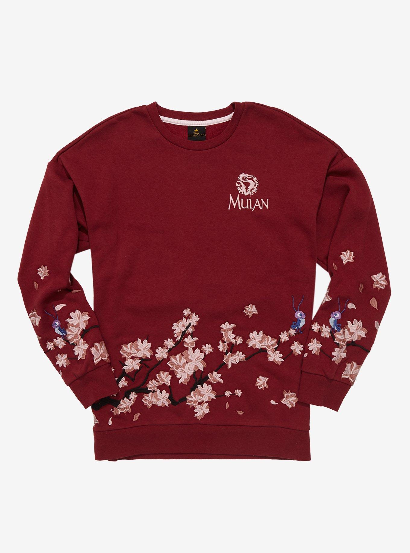 Disney Mulan Embroidered Floral Crewneck - BoxLunch Exclusive, DARK RED, hi-res