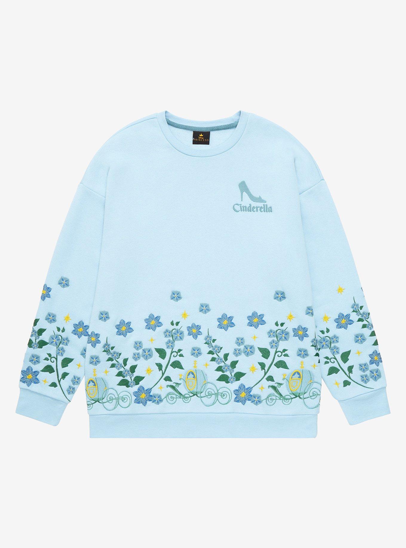 Disney Princess Cinderella Embroidered Floral Crewneck - BoxLunch Exclusive , LIGHT BLUE, hi-res