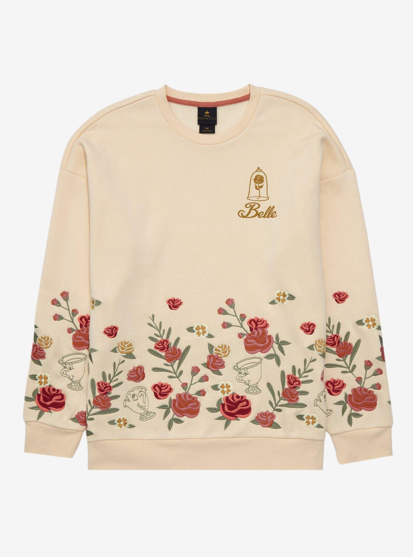 Disney Beauty and the Beast Belle Floral Women's Crewneck - BoxLunch Exclusive, LIGHT YELLOW, hi-res
