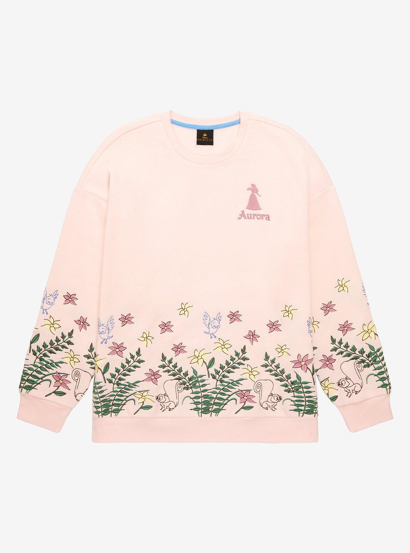 Disney Women's Licensed Floral Embroidery Fleece Sweatshirt Hoodie (Mickey,  XL) 