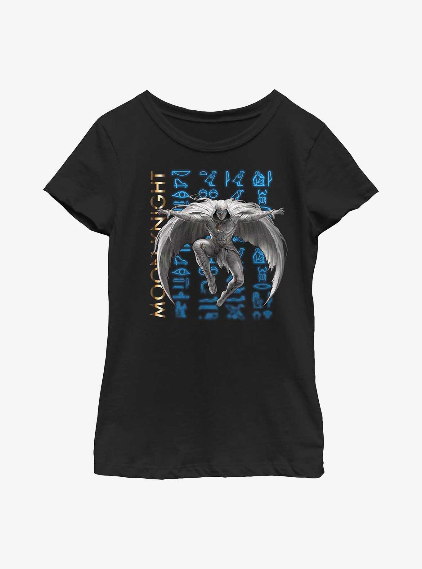 Marvel Moon Knight Hieroglyphic Stack Youth Girls T-Shirt, BLACK, hi-res