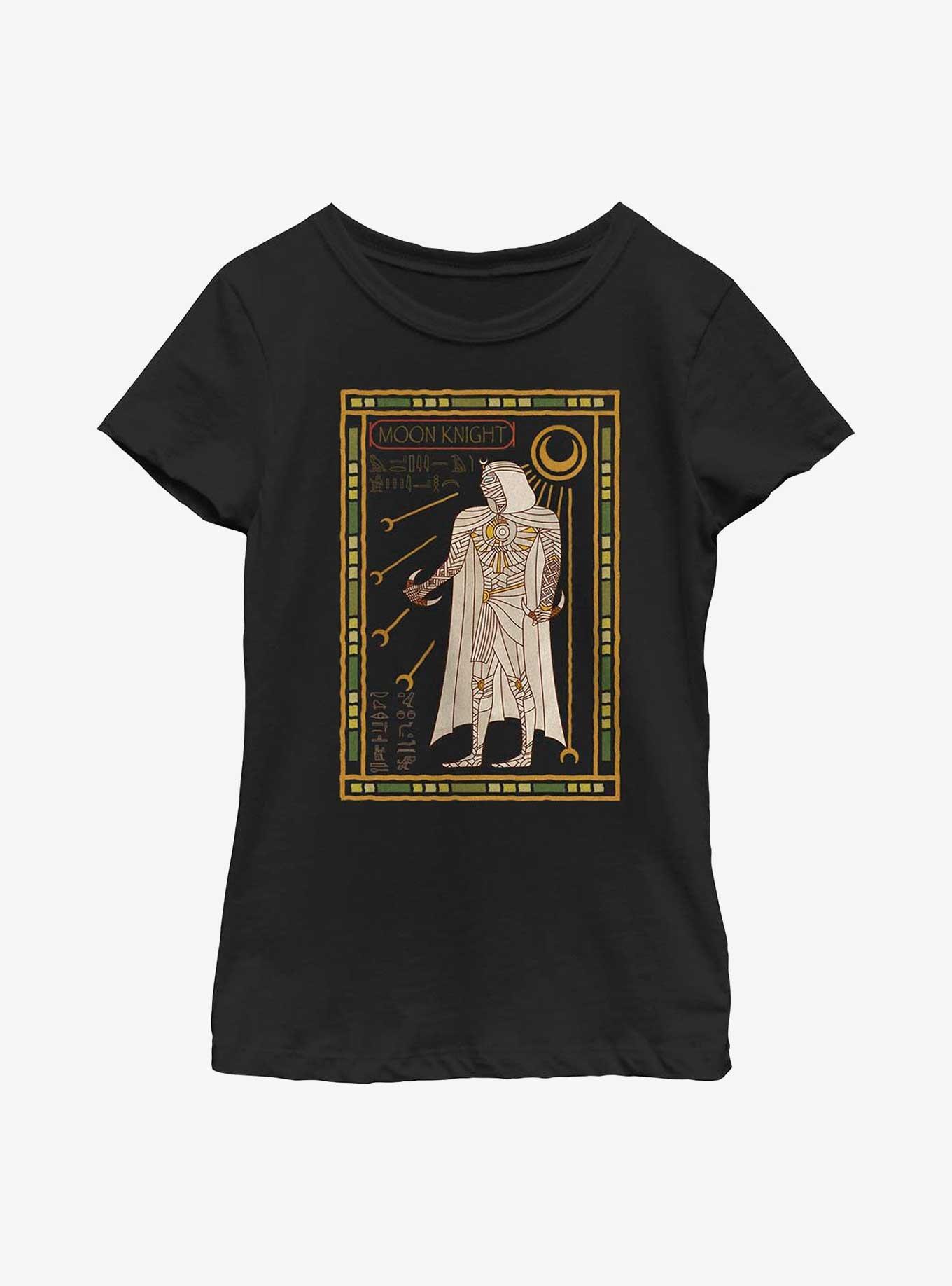 Marvel Moon Knight Tarot Hieroglyphics Youth Girls T-Shirt, BLACK, hi-res