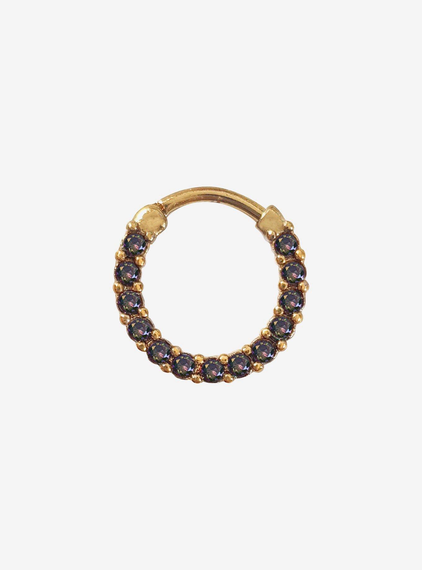 16G Steel Gold Gemstone Septum Clicker, , hi-res