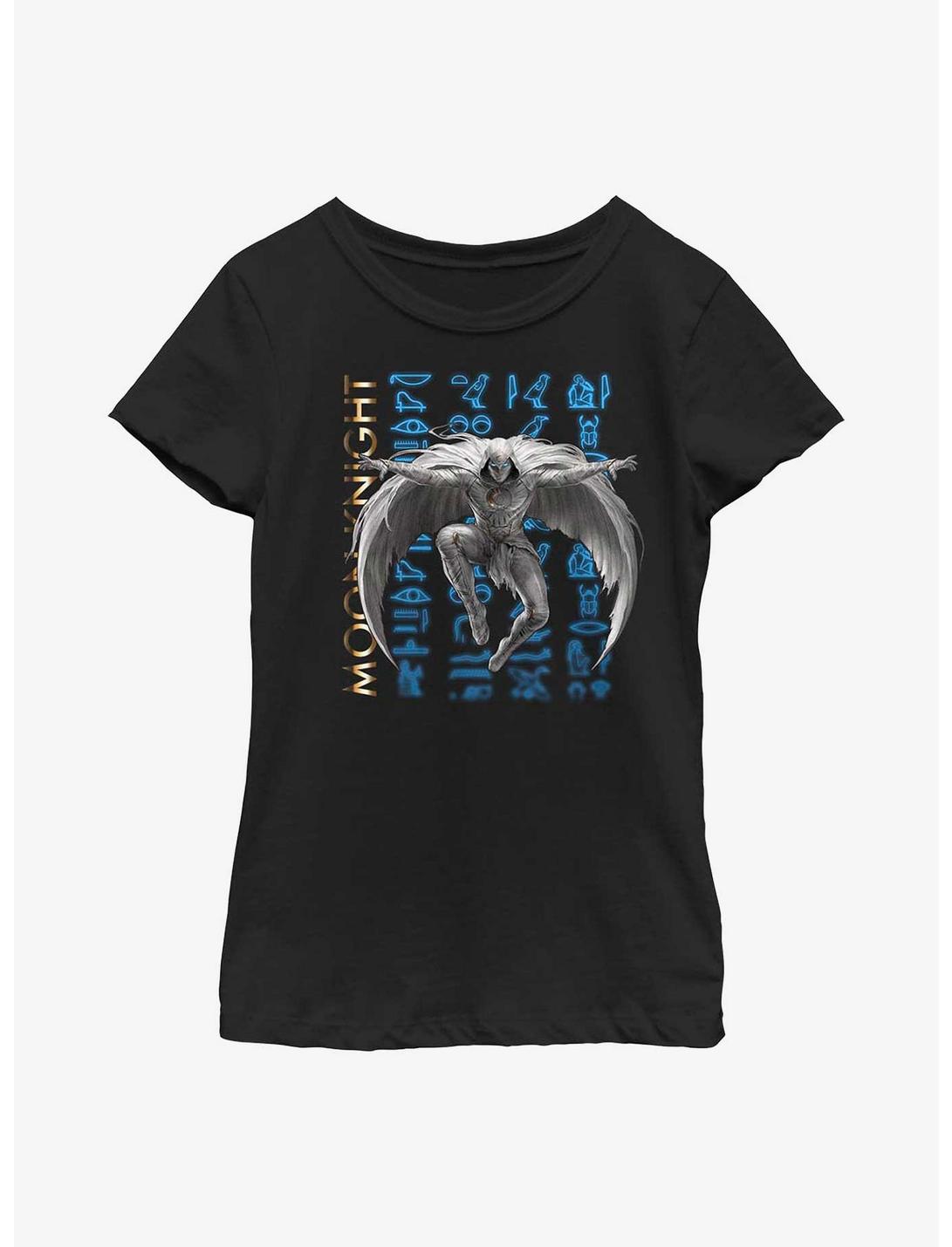 Marvel Moon Knight Hieroglyphic Stack Youth Girls T-Shirt, BLACK, hi-res