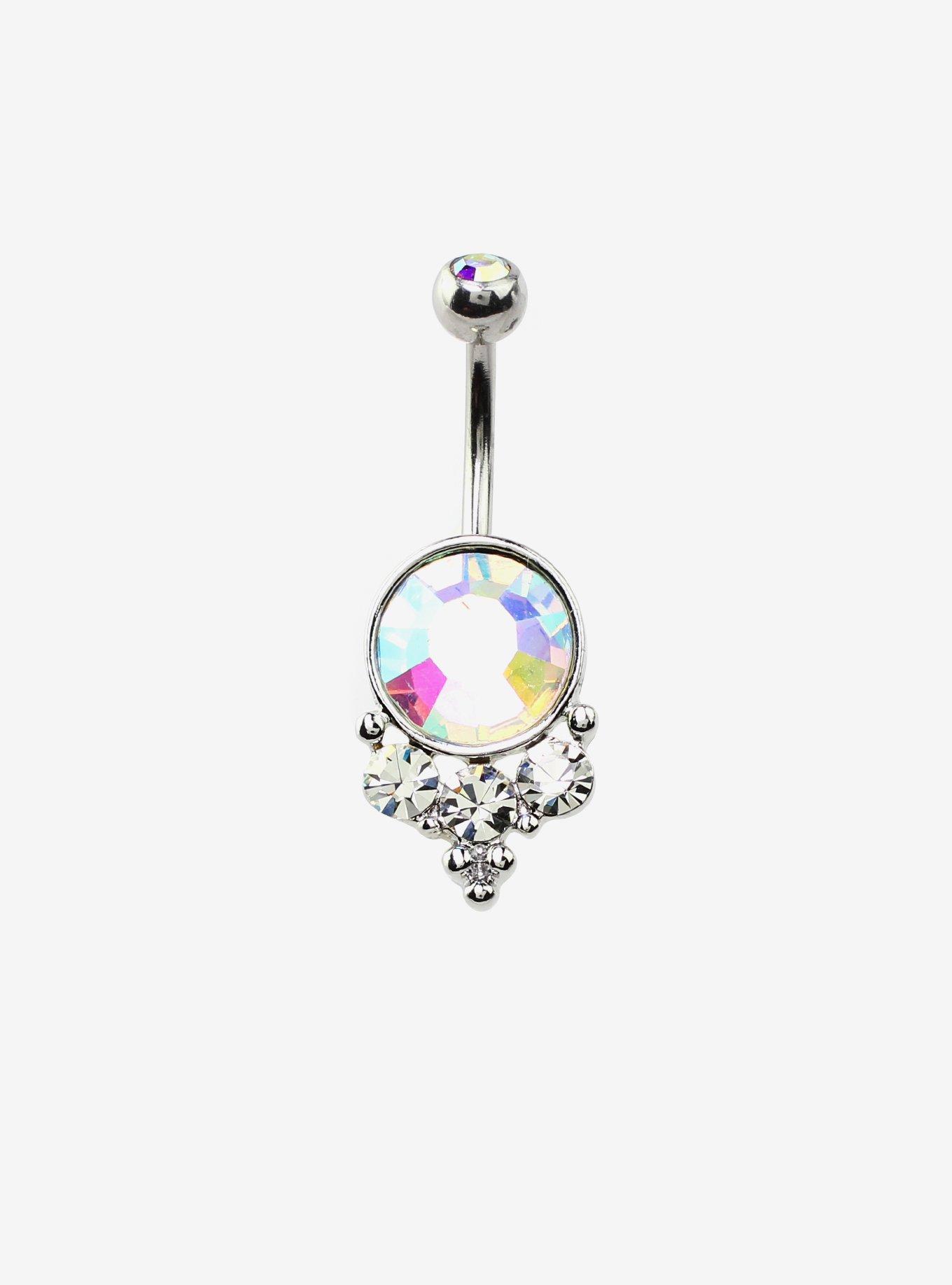 14G Steel Silver Crystal Navel Barbell, , hi-res