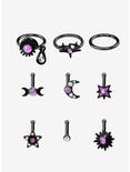 Steel Black & Purple Opal Celestial Nose Stud & Hoop 9 Pack, PURPLE, hi-res