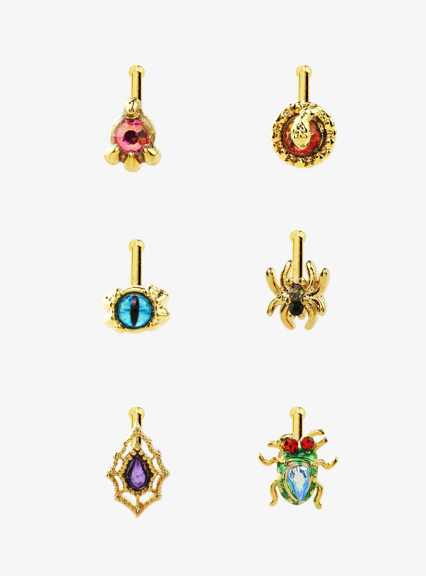 Steel Gold Gem Creatures Nose Stud 6 Pack, , hi-res