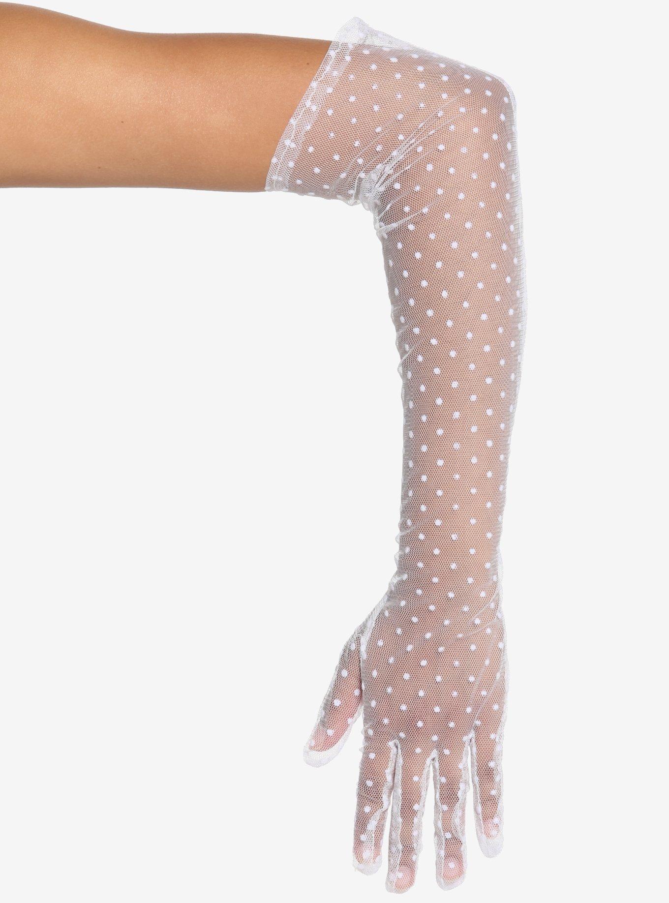 White Polka Dot Mesh Gloves, , hi-res