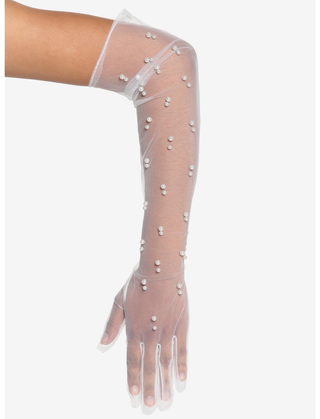 White Sheer Pearl Long Gloves, , hi-res