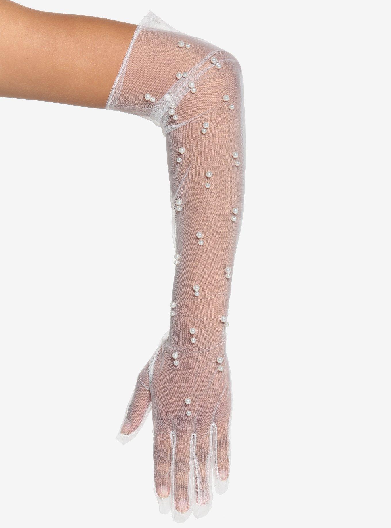 White Sheer Pearl Long Gloves, , hi-res
