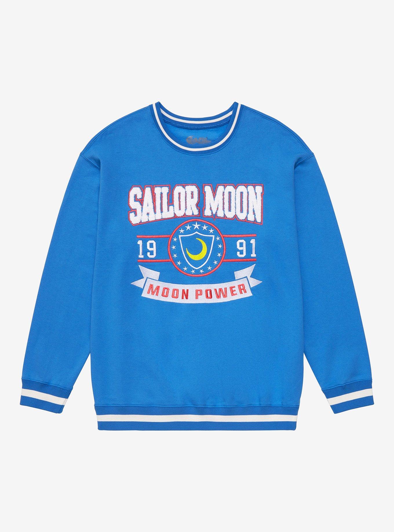 Sailor Moon Moon Power Varsity Crewneck - BoxLunch Exclusive, ROYAL BLUE, hi-res
