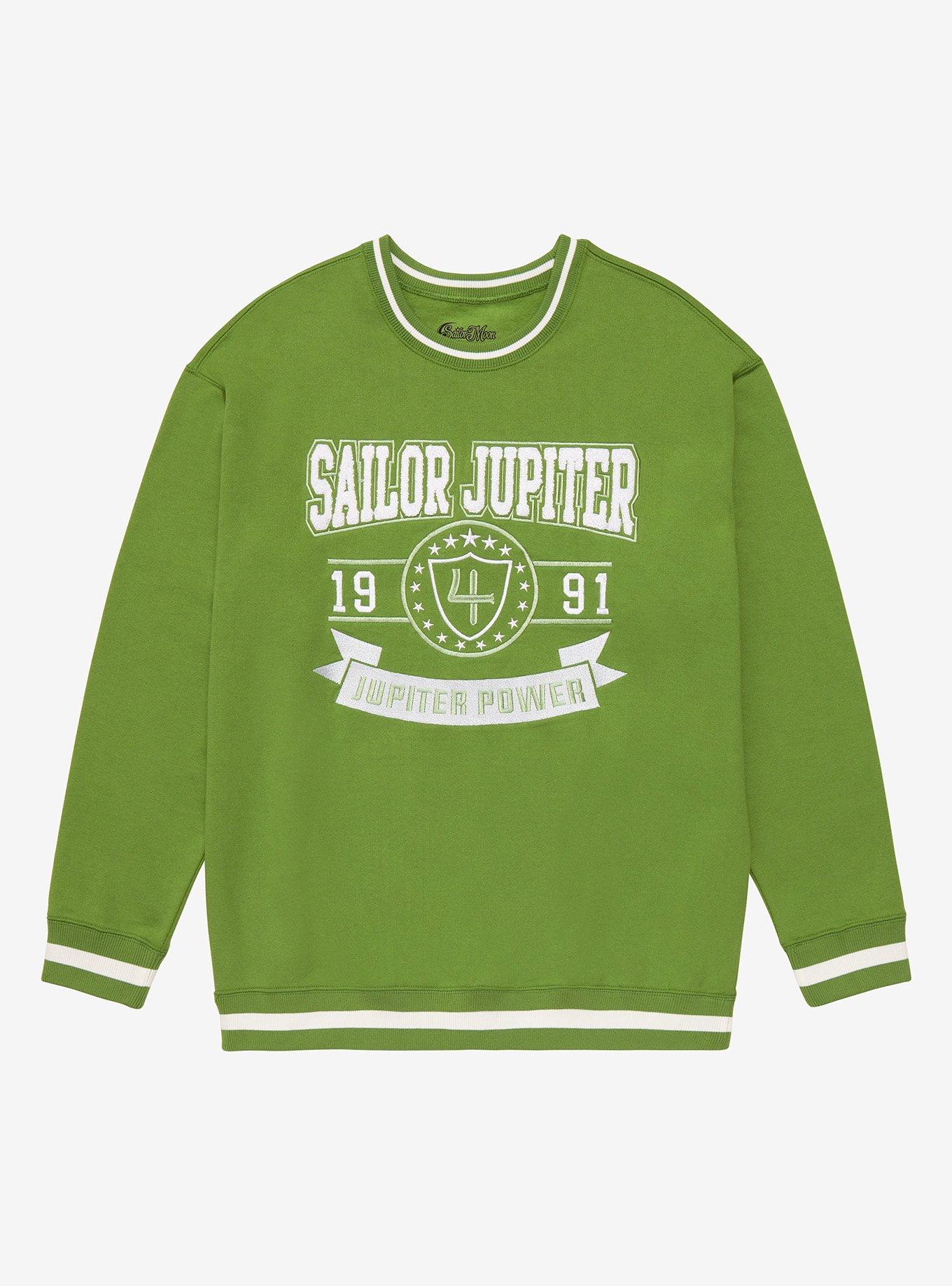 Pretty Guardian Sailor Moon Sailor Jupiter Varsity Crewneck - BoxLunch Exclusive, GREEN, hi-res