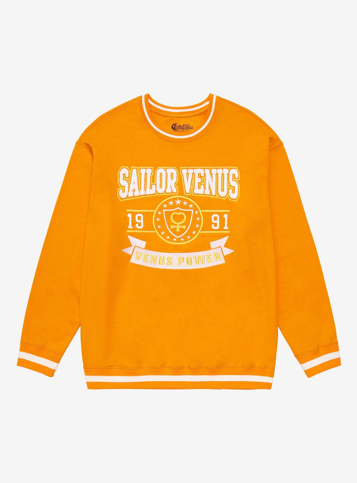 Pretty Guardian Sailor Moon Sailor Venus Varsity Crewneck - BoxLunch Exclusive, ORANGE, hi-res