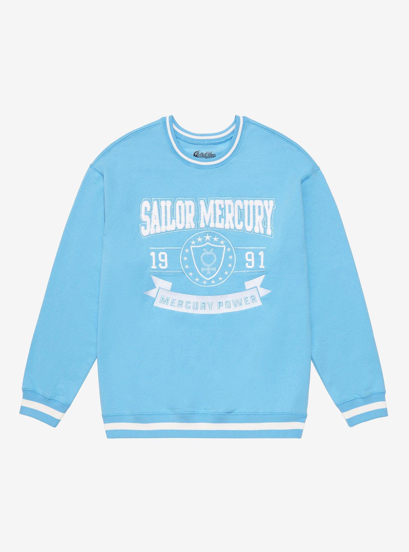 Pretty Guardian Sailor Moon Sailor Mercury Varsity Crewneck - BoxLunch Exclusive, LIGHT BLUE, hi-res