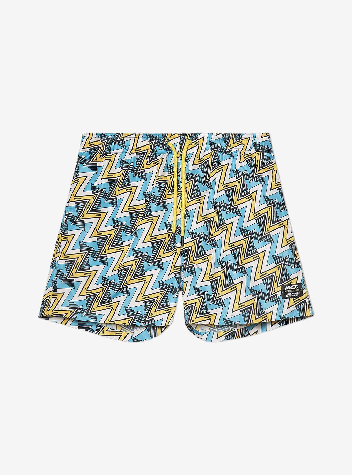 WeSC Zack Zigzag All Over Print Swim Trunks, BRIGHT YELLOW, hi-res
