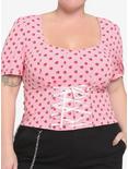 Strawberry Lace-Up Girls Crop Woven Top Plus Size, PINK, hi-res