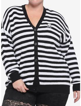 Black & White Stripe Skull Girls Cardigan Plus Size, , hi-res