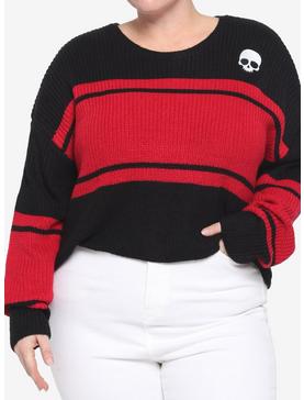 Black & Red Stripe Skull Girls Crop Sweater Plus Size, , hi-res