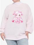 Strawberry Milk Cow Turtleneck Girls Sweater Plus Size, PINK, hi-res