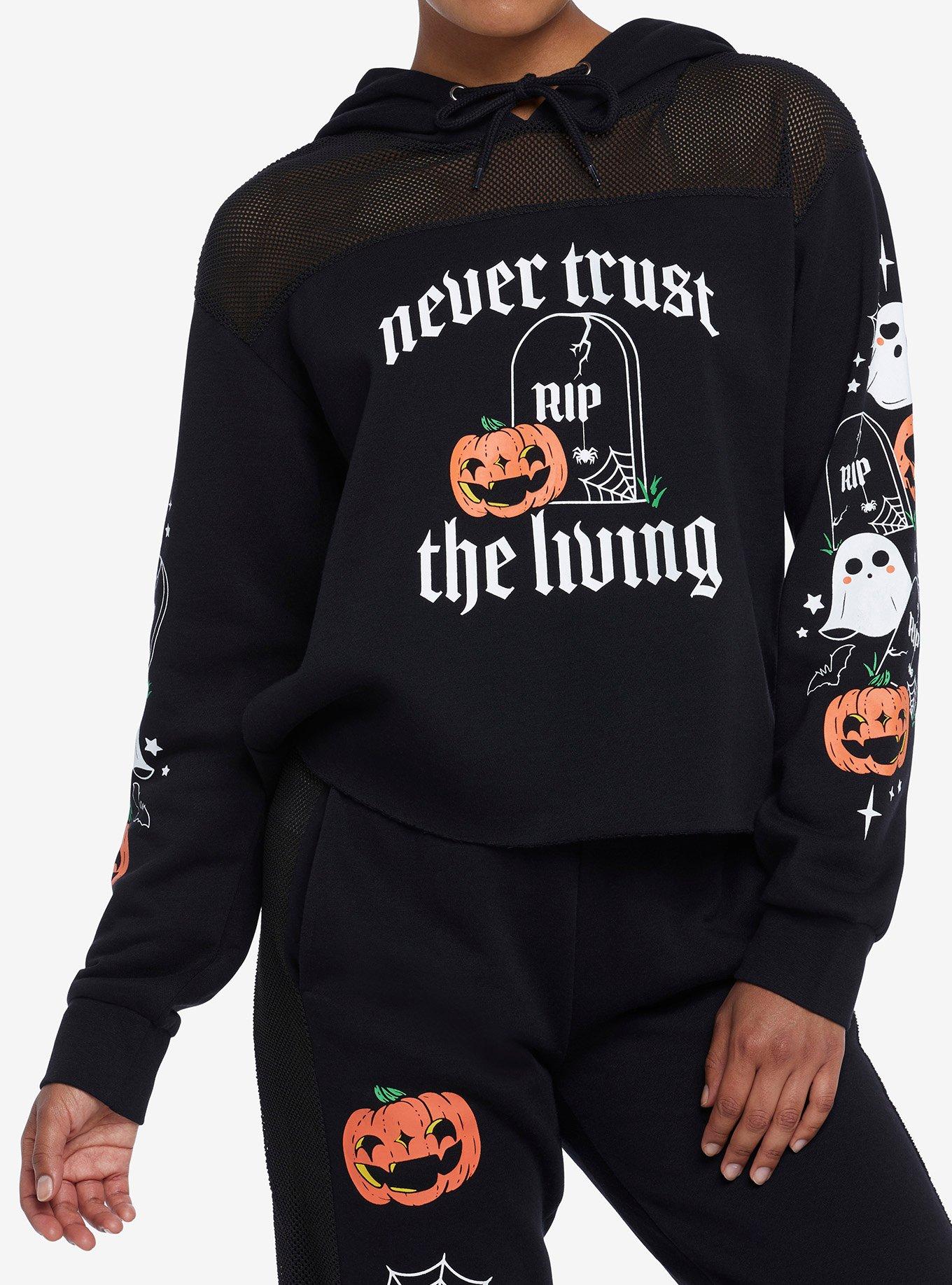 Never Trust The Living Mesh Girls Crop Hoodie, BLACK, hi-res