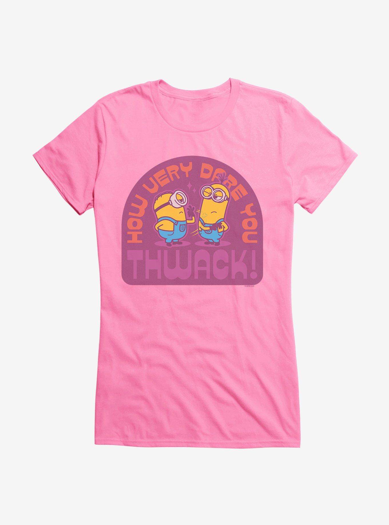 Minions Vintage How Dare You Girls T-Shirt, CHARITY PINK, hi-res