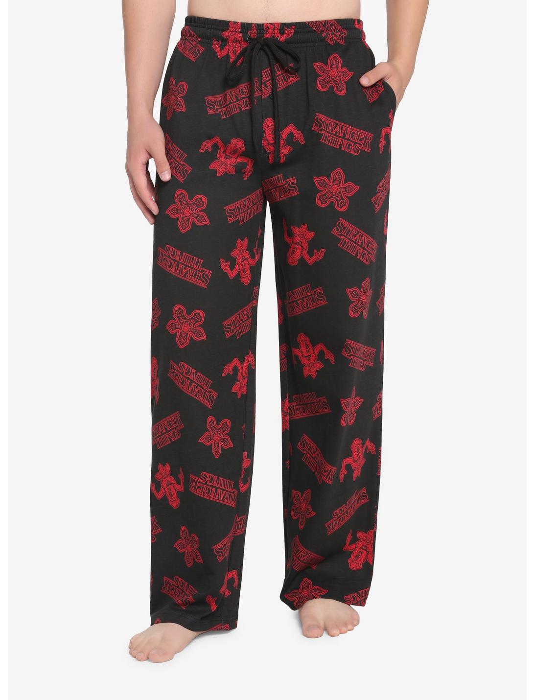 Stranger Things Logo & Demogorgon Pajama Pants, RED, hi-res