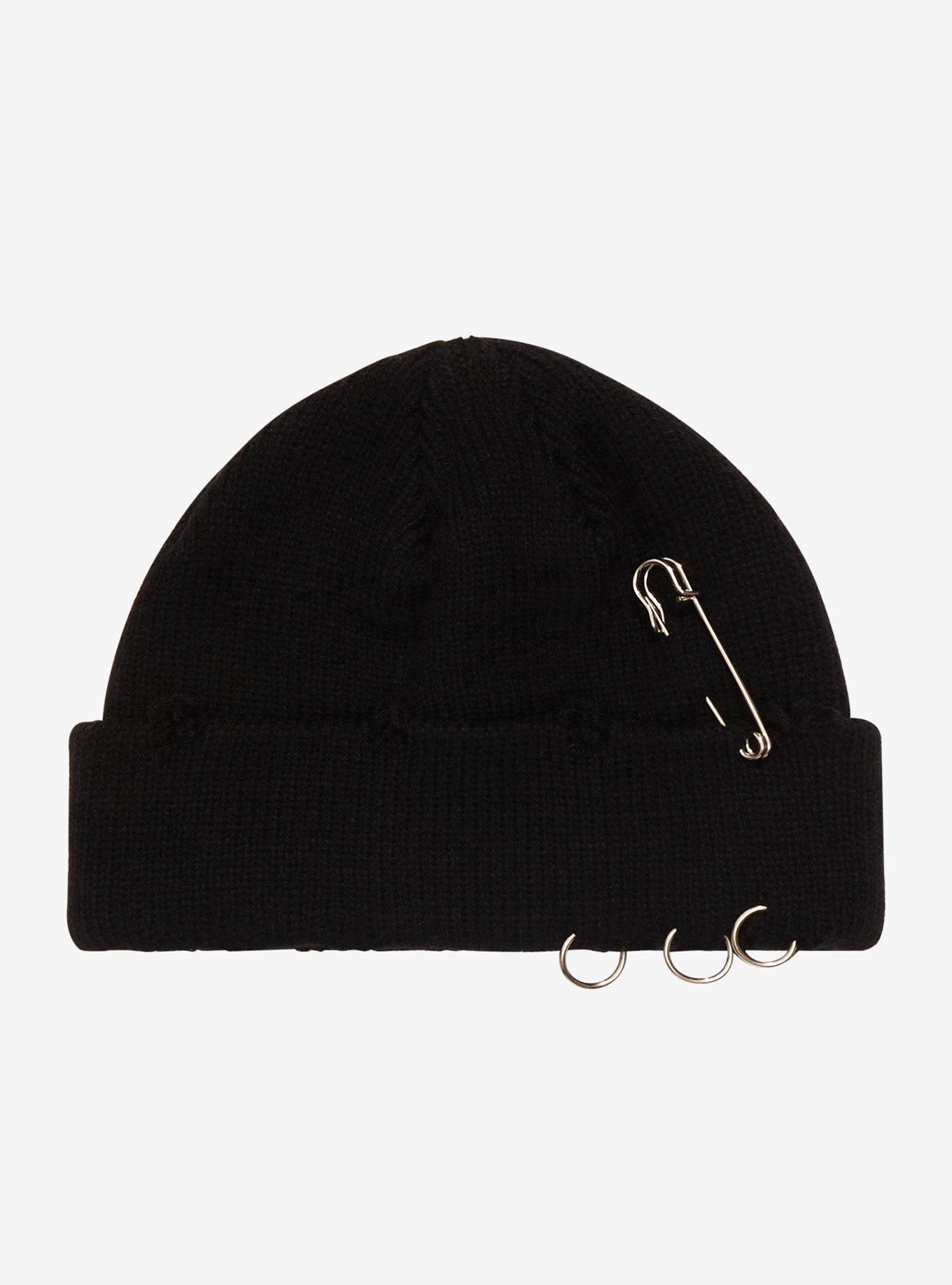 Black Pierced Beanie, , hi-res