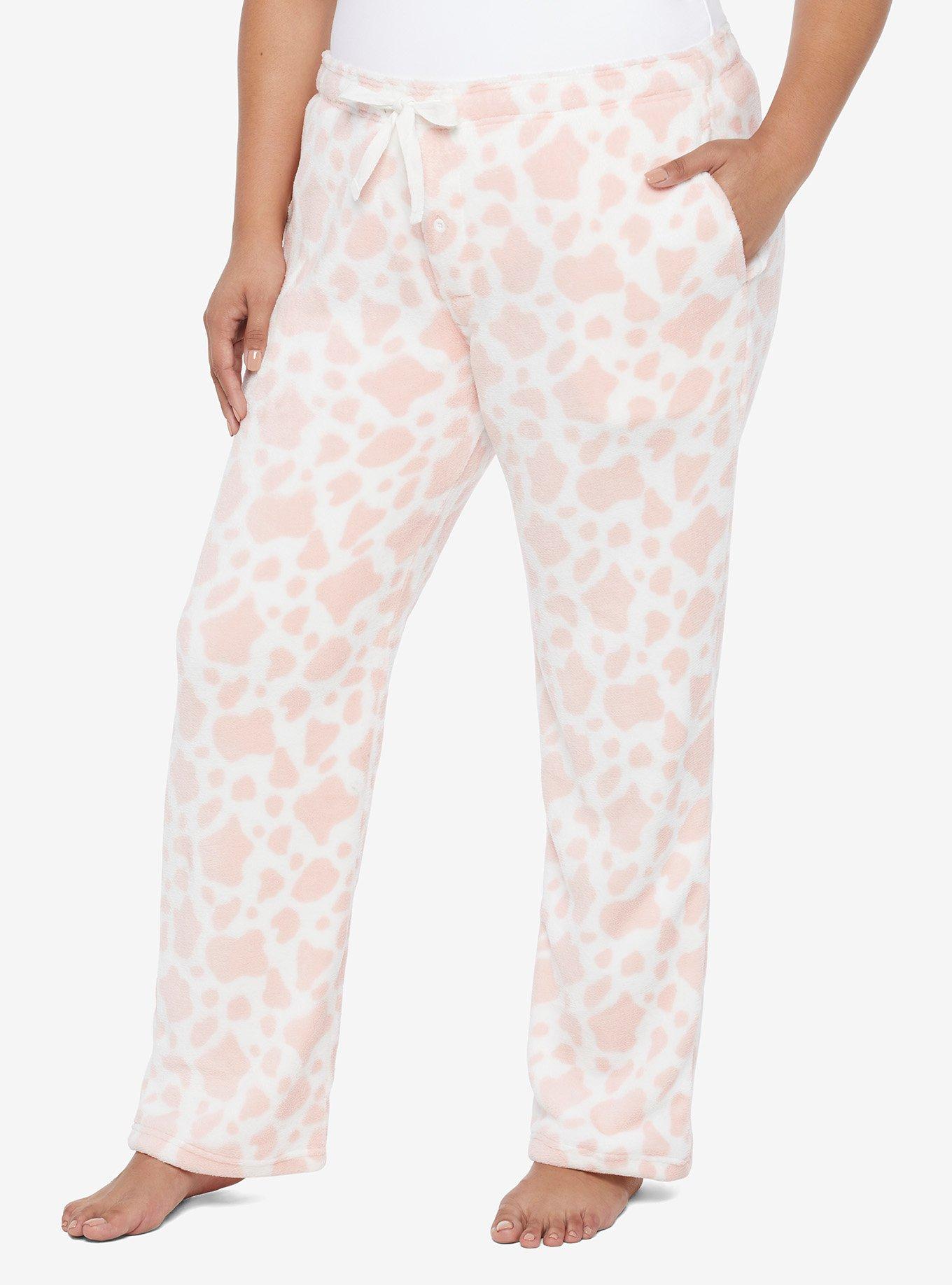 Pink Cow Fuzzy Pajama Pants Plus Size, PINK, hi-res