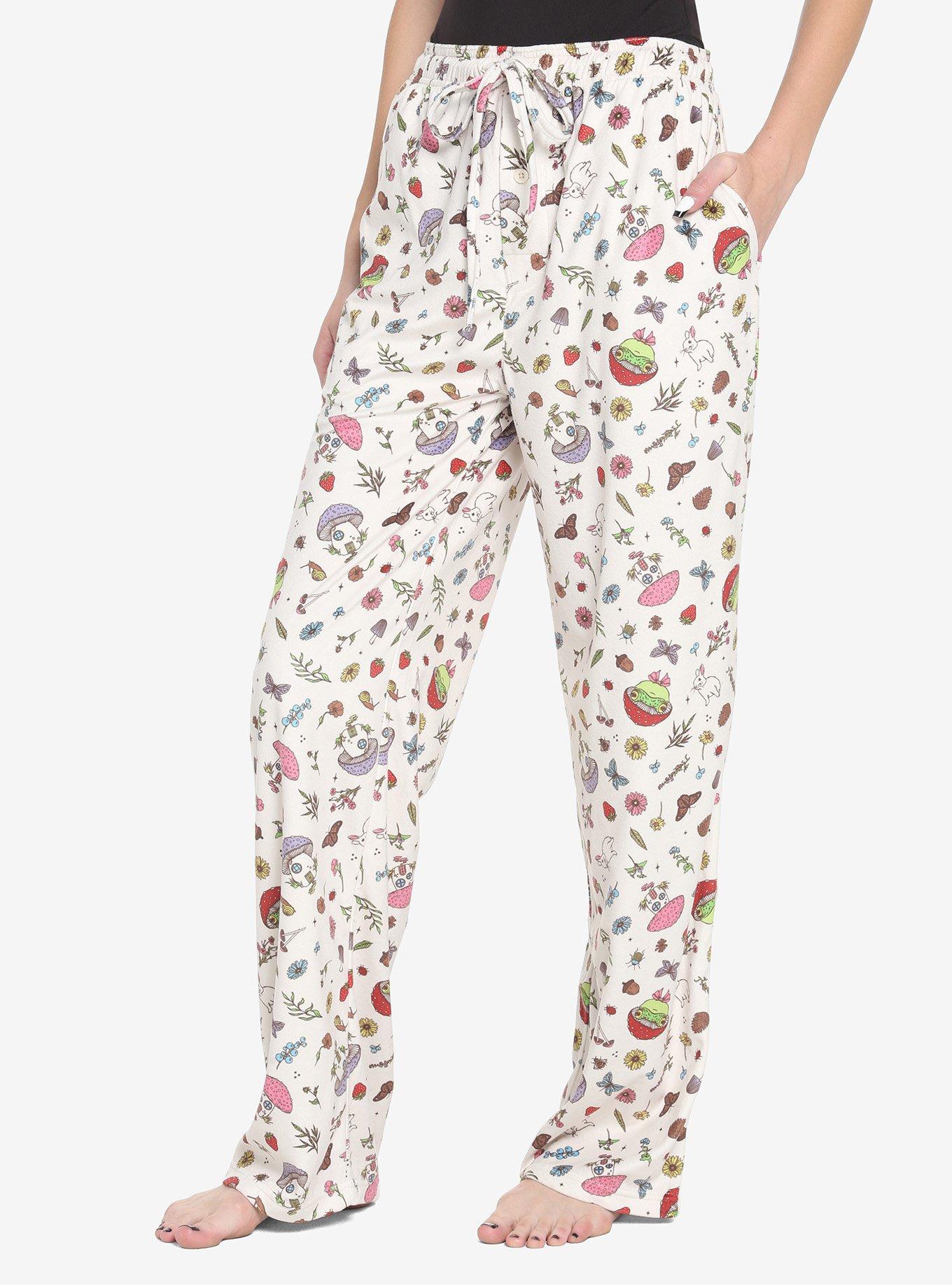 JUNZAN Frog Mushroom Forest Botanical Berries Women's Pajama Pants Long  Pajama Bottoms Pants with Stretch Drawing at  Women's Clothing store